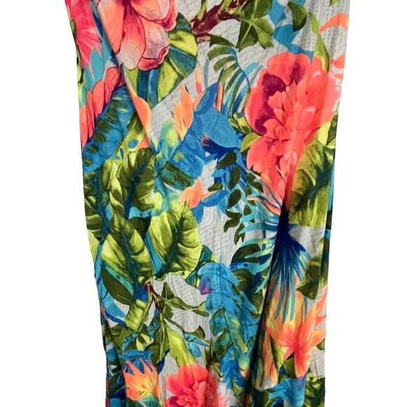 Farm Rio Dress L Orange Tropical Hi Lo Maxi One Shoulder Strap Blue Side Split G - Picture 3 of 15